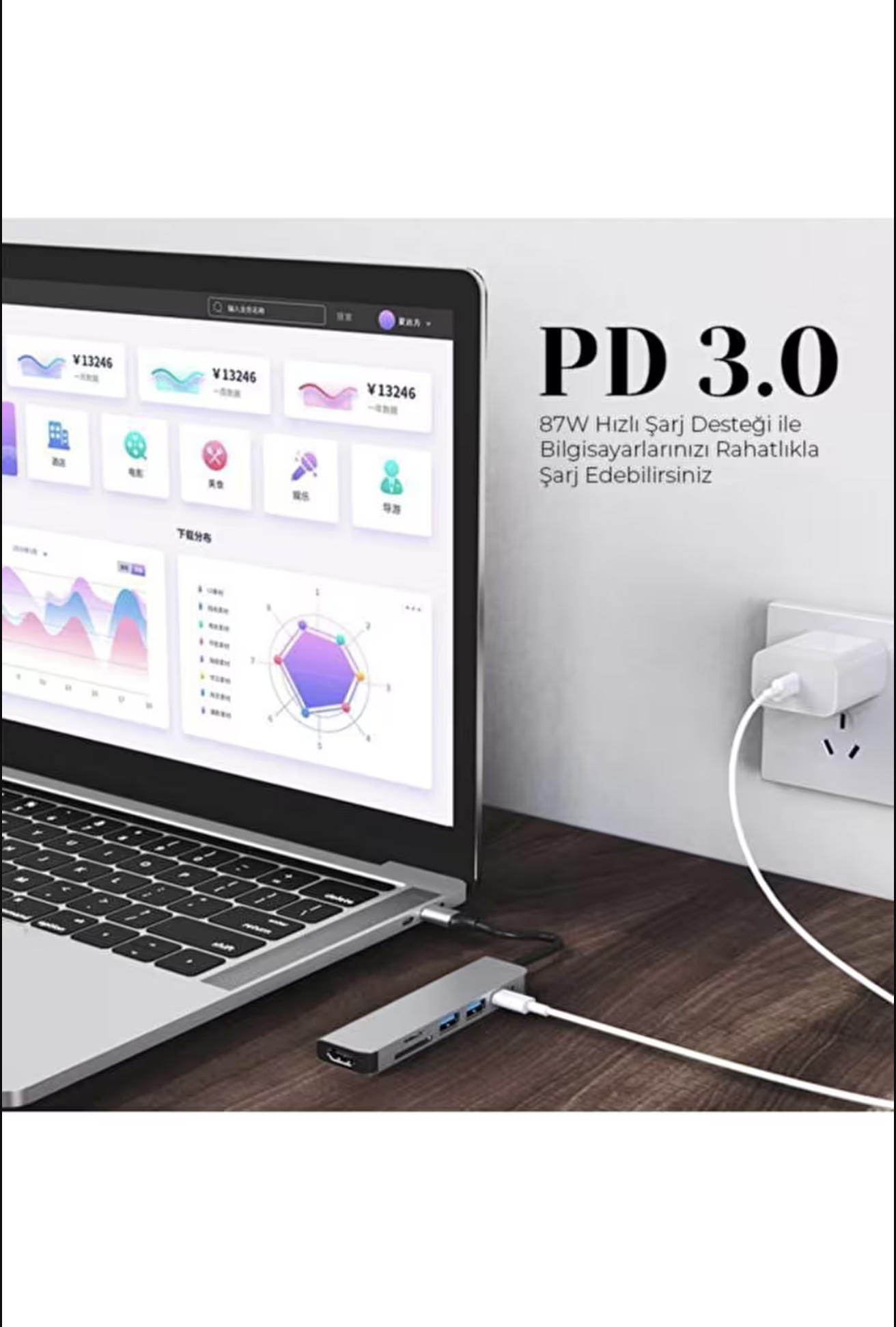 Shaza 8IN1 Usb Type-C Hub Port Hdmi Usb Ethernet Pd Girişli Adaptör Mavi