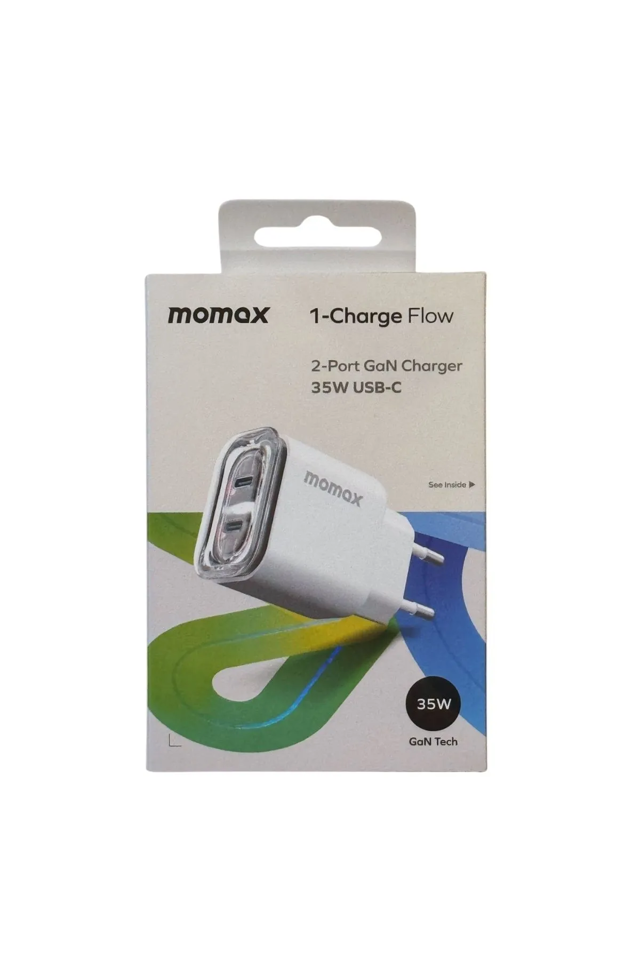 Momax 1-Charge Flow 35W Çift Çıkışlı GaN Hızlı Şarj Cihazı Beyaz