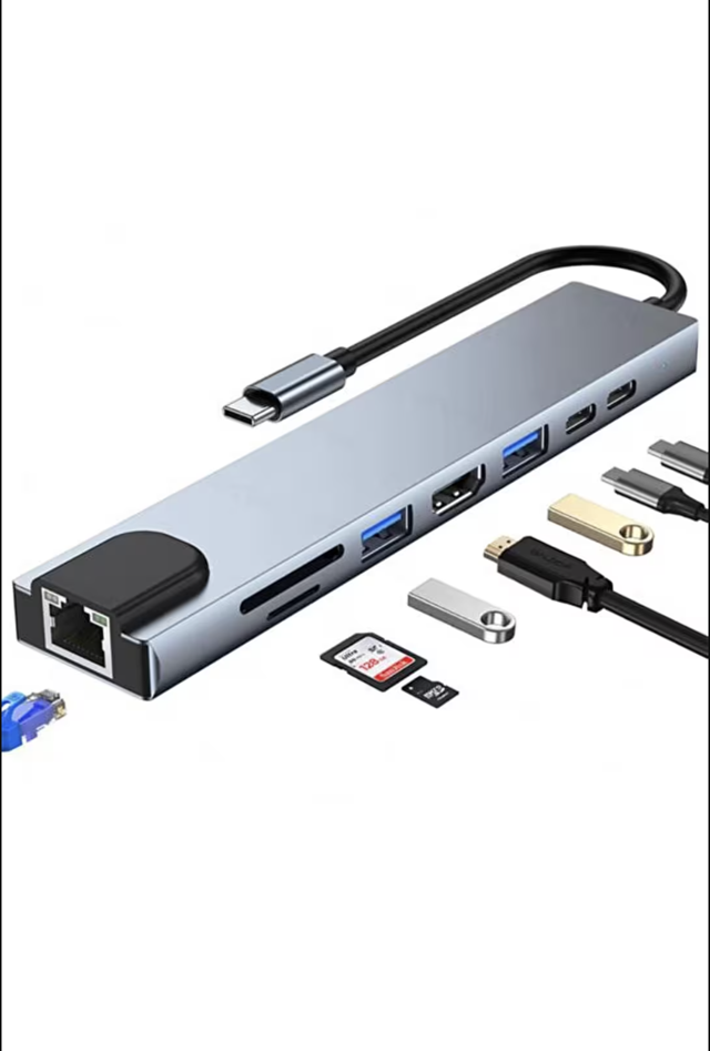 Shaza 8IN1 Usb Type-C Hub Port Hdmi Usb Ethernet Pd Girişli Adaptör Mavi