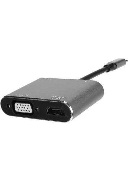 Hytech Destekli 4IN1 4k Usb-C Hdtv + Vga + Usb Tip C Adaptör